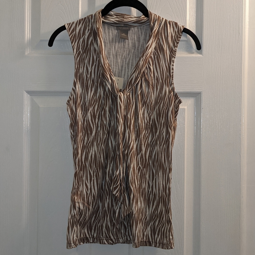 NWT XS Ann Taylor tie front tank top animal print